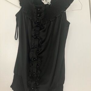 White House Black Market Black Ruffled Blouse